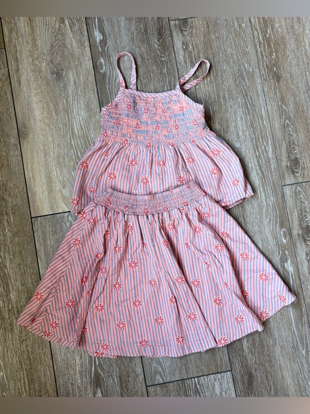 Ghanda Girls 5/6 Matching Set Smocked Floral Tank & Skirt Pink Blue Boho
